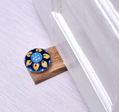 Beautiful Blue & Yellow Ceramic Wooden Door Stopper